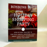 <img src=”Custom-Poster-Printing-Custom-Posters.jpg” alt=”Custom Posters with Lamination with holiday decorations image on the background and "HOLIDAY SHOPPING PARTY" text in center”>